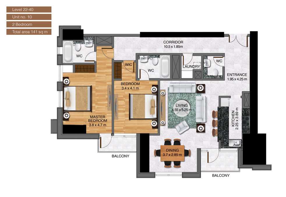 Level-22-40,Unit-no-10-,2-Bedroom-,Size-141-Sq m